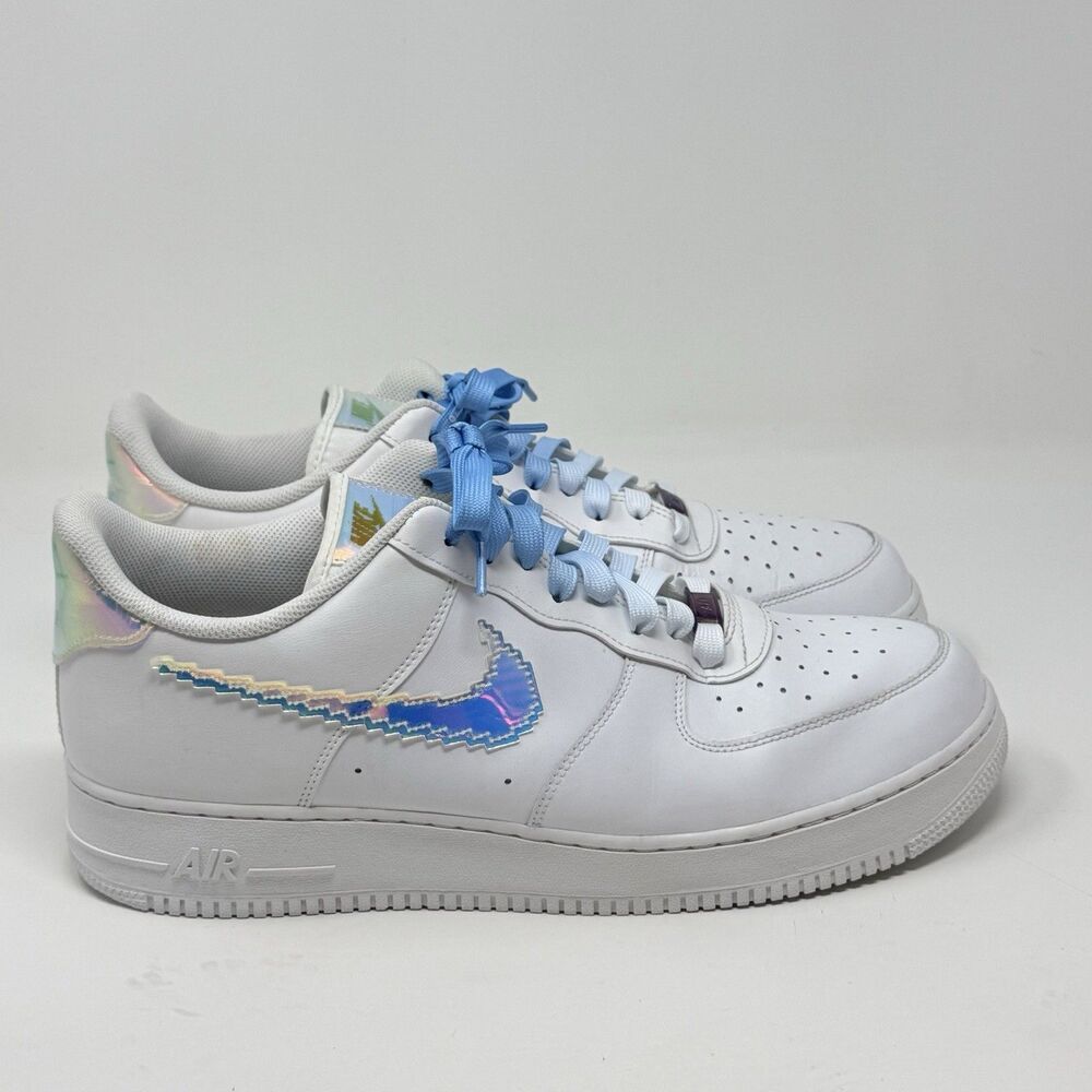 Nike Air Force 1 Low Iridescent Pixel Mens 14 White Leather Sneakers CV1699-100